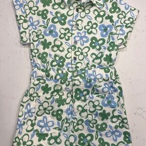 Floral Printed Short Sleeve Romper in Green & Blue